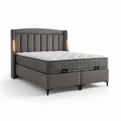 Elegantes graues Bett mit Matratze aus Textil und Holz