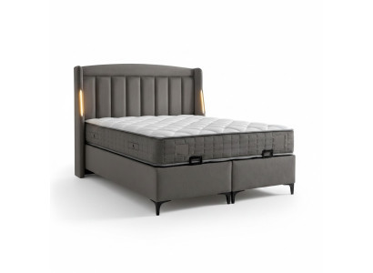 Elegantes graues Bett mit Matratze aus Textil und Holz