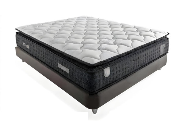 Elegantes graues Bett mit Matratze aus Textil und Holz