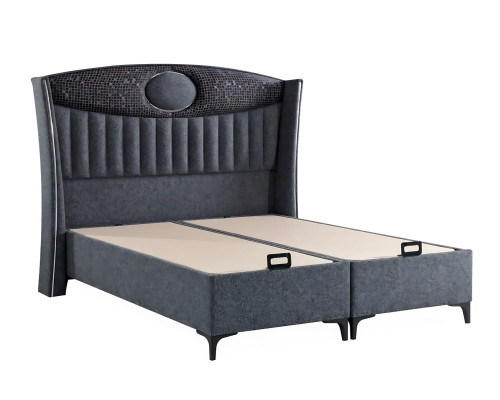 Elegantes graues Bett mit Matratze aus Textil und Holz