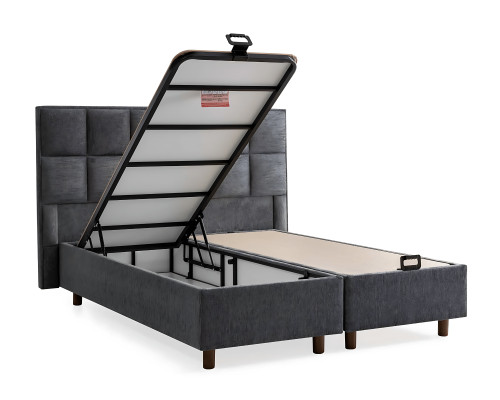 Grau modernes Bett mit Matratze aus Textil und Holz