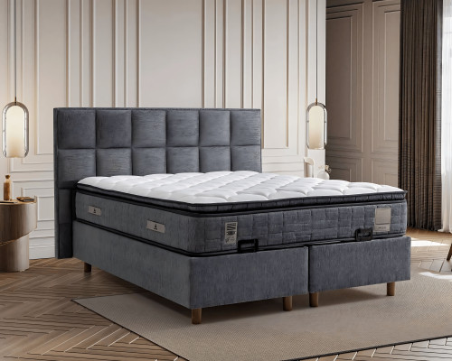 Grau modernes Bett mit Matratze aus Textil und Holz