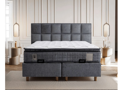 Grau modernes Bett mit Matratze aus Textil und Holz