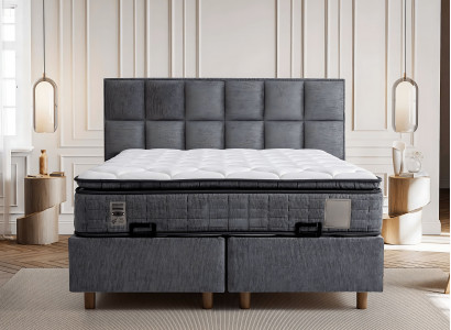 Grau modernes Bett mit Matratze aus Textil und Holz