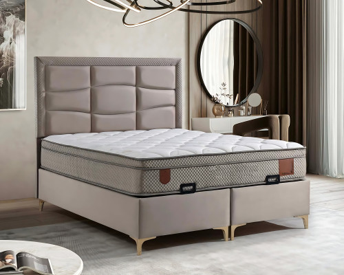 Elegantes Beiges Bett mit Matratze aus Textil und Holz