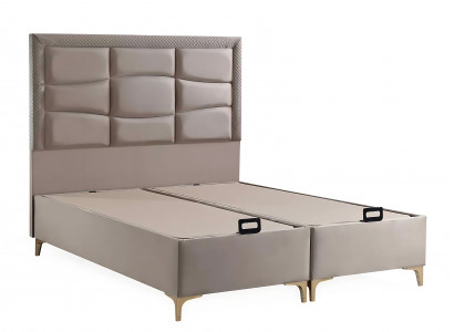 Elegantes Beiges Bett mit Matratze aus Textil und Holz