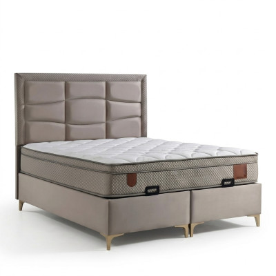 Elegantes Beiges Bett mit Matratze aus Textil und Holz