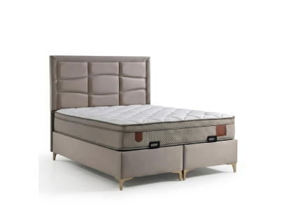 Elegantes Beiges Bett mit Matratze aus Textil und Holz