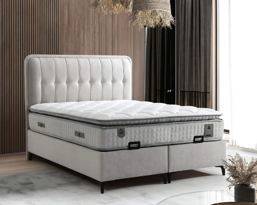 Weißes modernes Bett mit Matratze aus Textil und Holz