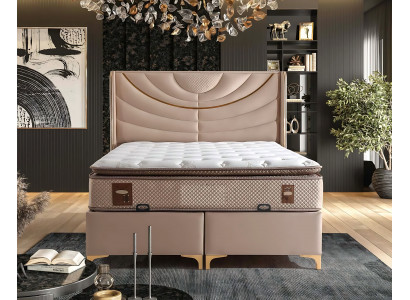 Elegantes Beiges Bett mit Matratze aus Textil und Holz