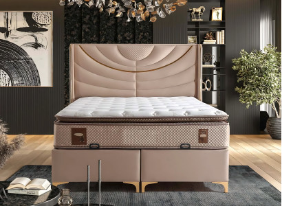 Elegantes Beiges Bett mit Matratze aus Textil und Holz