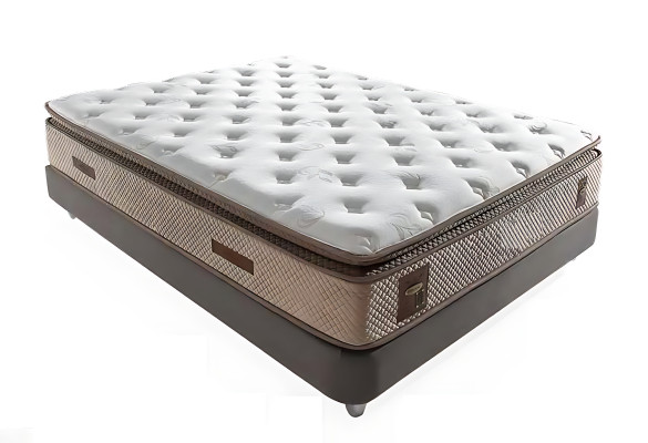 Elegantes Beiges Bett mit Matratze aus Textil und Holz