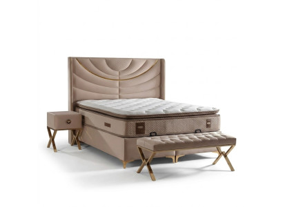 Elegantes Beiges Bett mit Matratze aus Textil und Holz