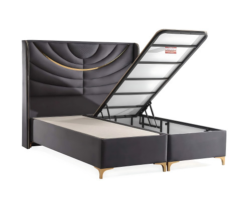 Elegantes graues Bett mit Matratze aus Textil und Holz