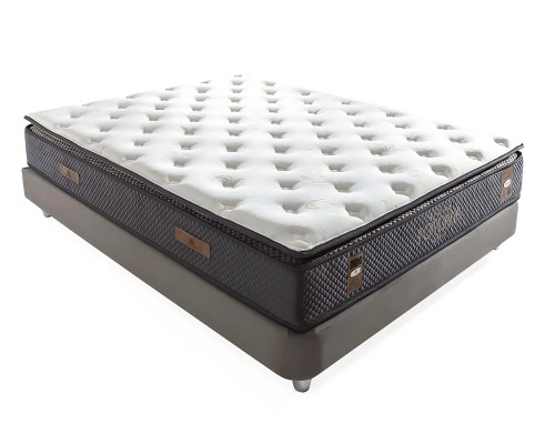 Elegantes graues Bett mit Matratze aus Textil und Holz