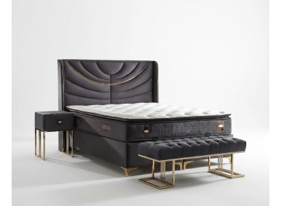 Elegantes graues Bett mit Matratze aus Textil und Holz