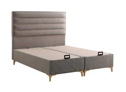 Beige Holzbett mit Matratze – Elegantes Schlafzimmermöbel