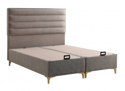 Beige Holzbett mit Matratze – Elegantes Schlafzimmermöbel