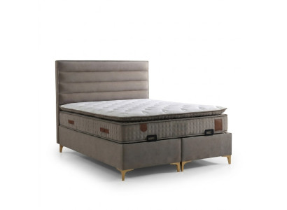 Beige Holzbett mit Matratze – Elegantes Schlafzimmermöbel