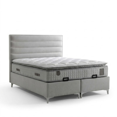Modern graues Textilbett mit Matratze in elegantem Design