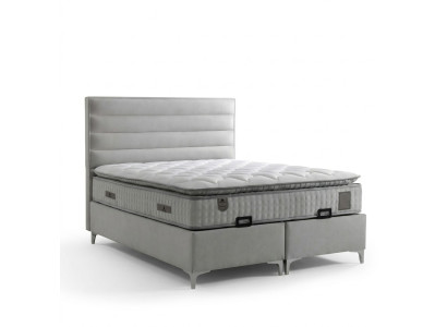 Modern graues Textilbett mit Matratze in elegantem Design