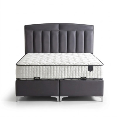 Modernes graues Bett mit Matratze aus Textil und Holz