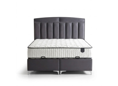 Modernes graues Bett mit Matratze aus Textil und Holz