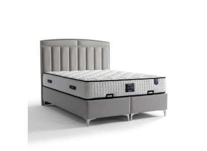 Modernes graues Bett mit Matratze aus Textil und Holz