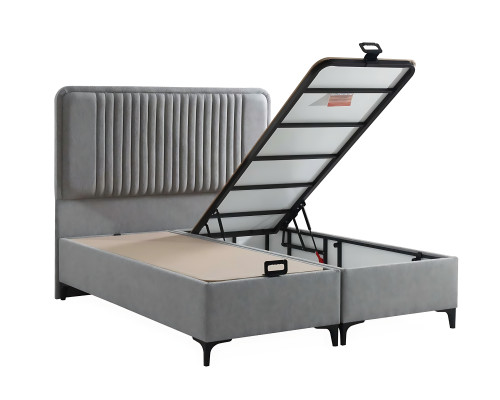 Elegantes graues Bett mit Matratze aus Textil und Holz