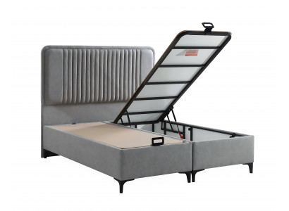 Elegantes graues Bett mit Matratze aus Textil und Holz