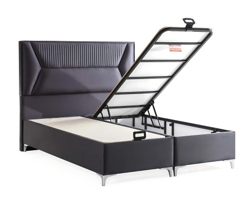 Elegantes graues Bett mit Matratze aus Textil und Holz