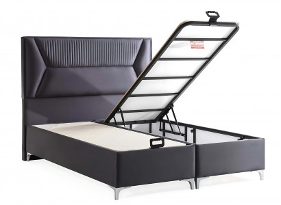 Elegantes graues Bett mit Matratze aus Textil und Holz