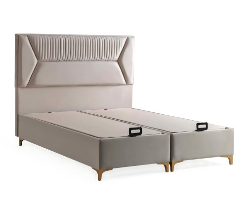 Elegantes beiges Bett mit Matratze aus Textil und Holz