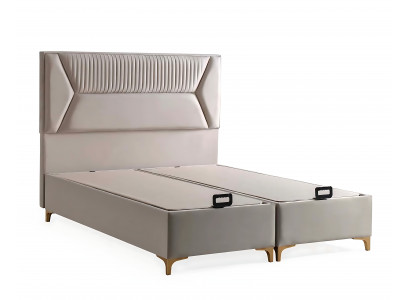 Elegantes beiges Bett mit Matratze aus Textil und Holz