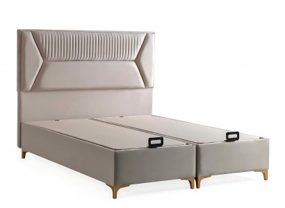 Elegantes beiges Bett mit Matratze aus Textil und Holz