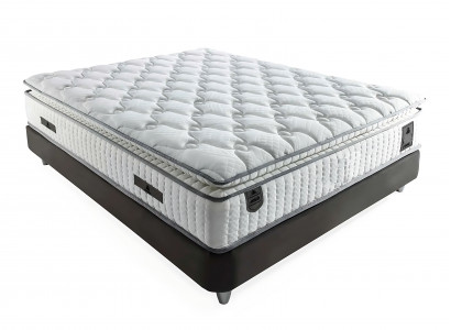 Elegantes graues Bett mit Matratze aus Textil und Holz