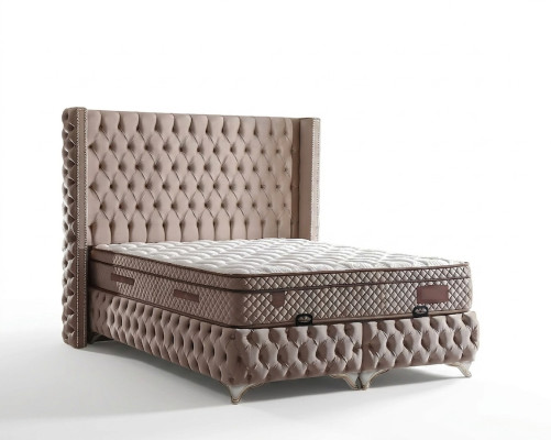 Elegantes Bett mit Matratze aus Textil in Beige