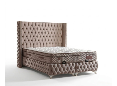 Elegantes Bett mit Matratze aus Textil in Beige