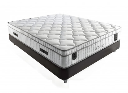 Elegantes graues Bett mit Matratze aus Textil und Holz