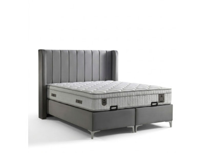 Elegantes graues Bett mit Matratze aus Textil und Holz