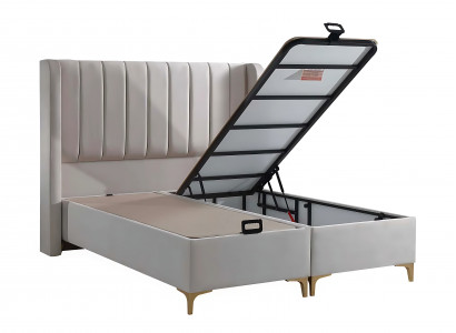 Elegantes Bett mit Matratze aus Textil in Beige