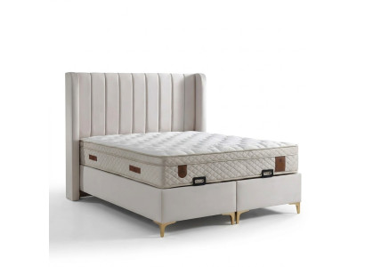 Elegantes Bett mit Matratze aus Textil in Beige