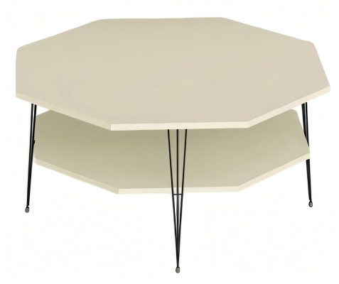 Moderner Beigefarbener Couchtisch aus Holz mit Edelstahlrahmen