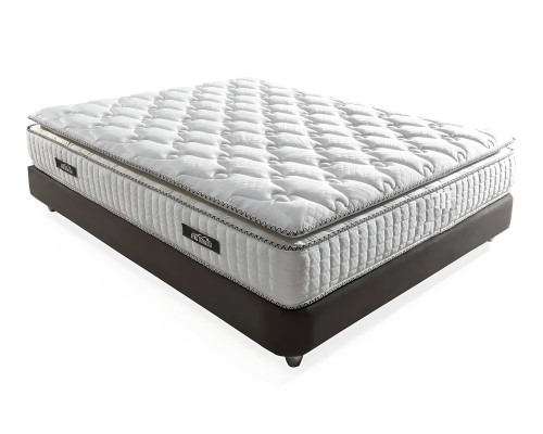 Elegantes graues Bett mit Matratze aus Textil und Holz