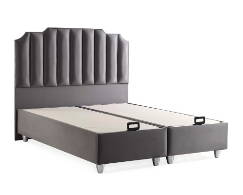 Elegantes graues Bett mit Matratze aus Textil und Holz