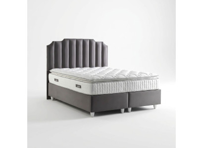 Elegantes graues Bett mit Matratze aus Textil und Holz