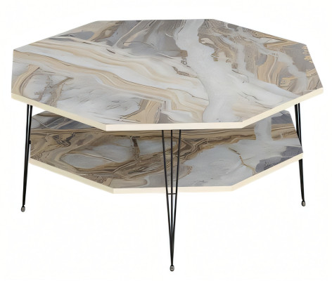 Moderner Mehrfarbiger Couchtisch aus Holz und Edelstahl