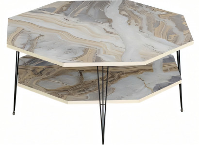 Moderner Mehrfarbiger Couchtisch aus Holz und Edelstahl