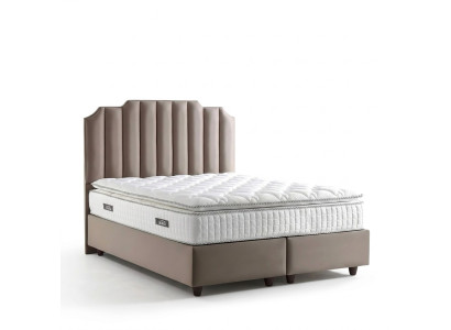 Elegantes Bett mit Matratze aus Textil in Beige für modernes