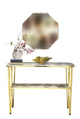 Konsolentisch mit Spiegel aus Edelstahl und Glas in Weiß elegant